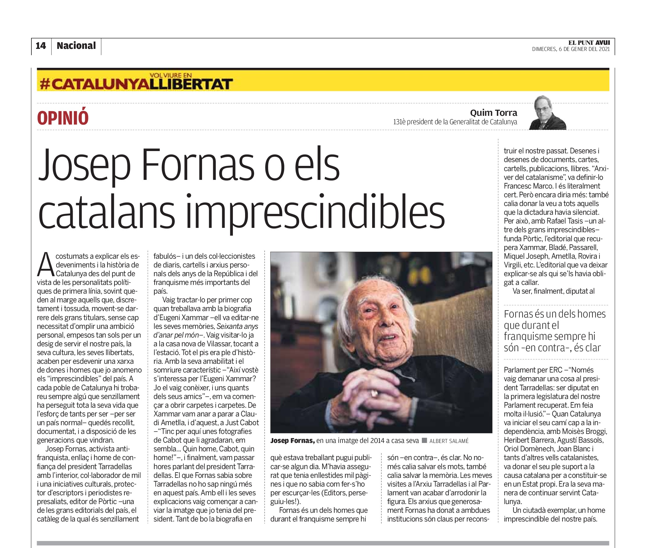 20210106 Punt Avui Josep Fornas o els catalans imprescindibles