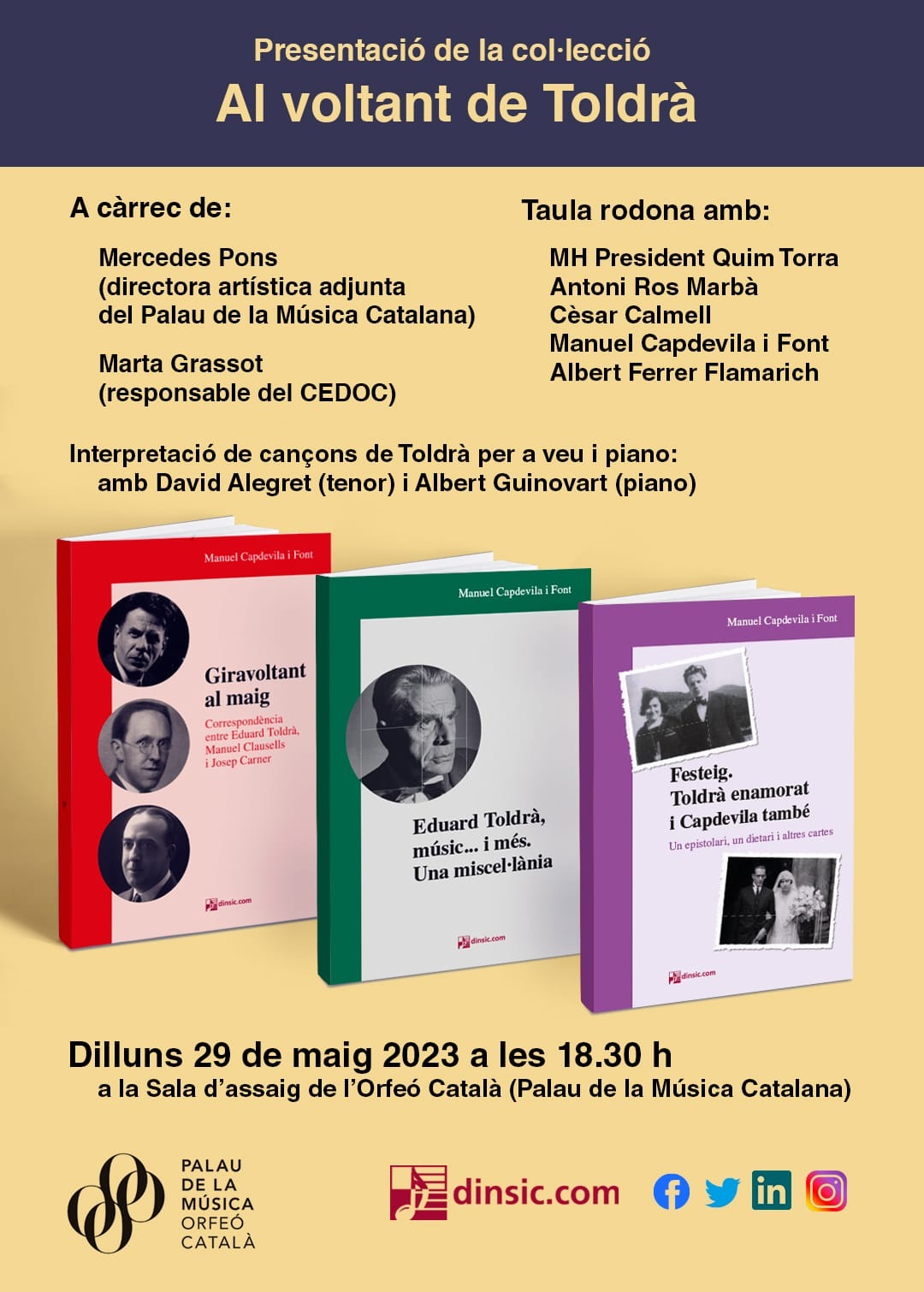 20230529 cartell llibres Toldra Palau Musica