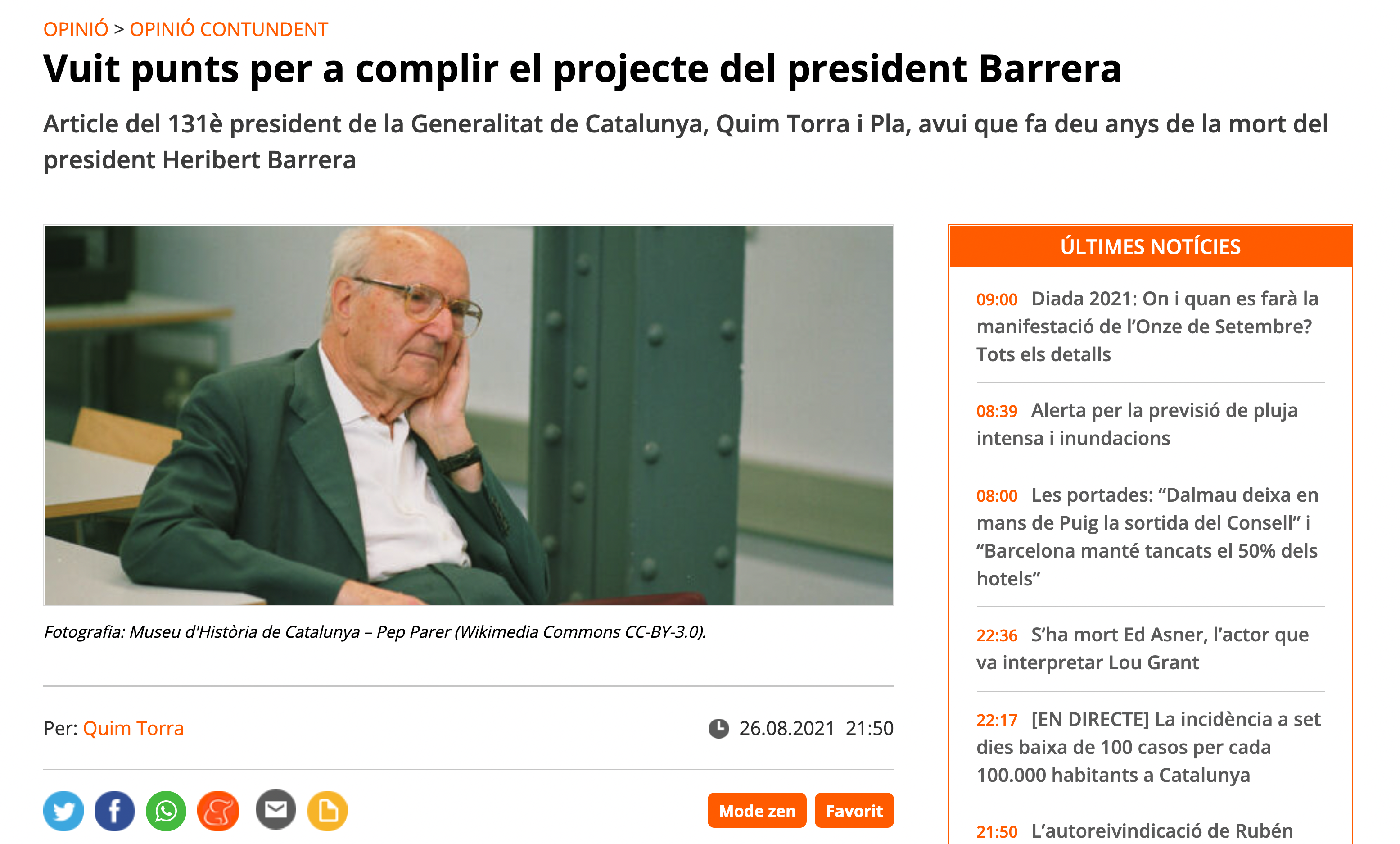 Vuit punts per a complir el projecte del president Barrera