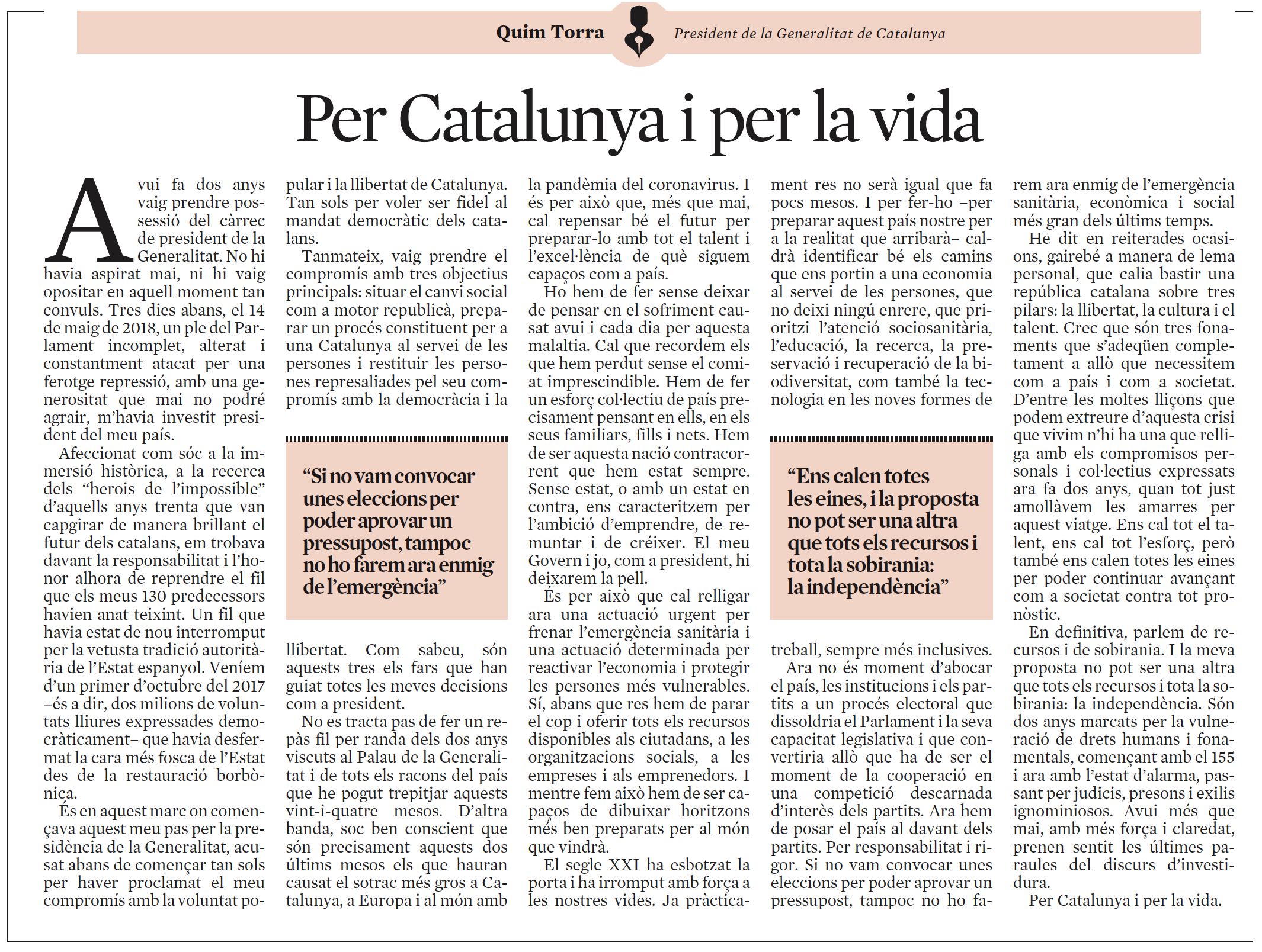Per Catalunya i per la vida